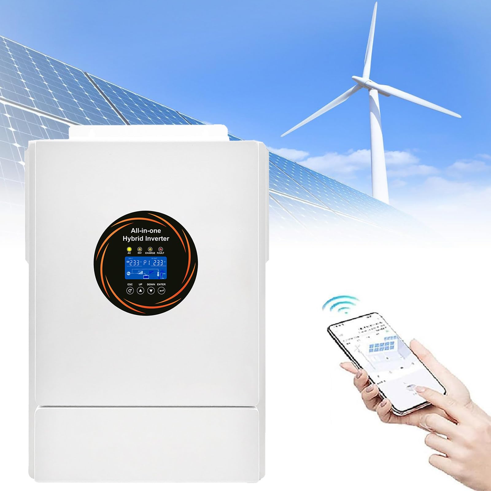 Inverter Ibrido Solare da 5500 W - da 48V DC a 220 V AC, Regolatore di Carica Solare Mppt Integrato Fuori Rete, per Accumulo di Energia Domestica, Capannone per Camper