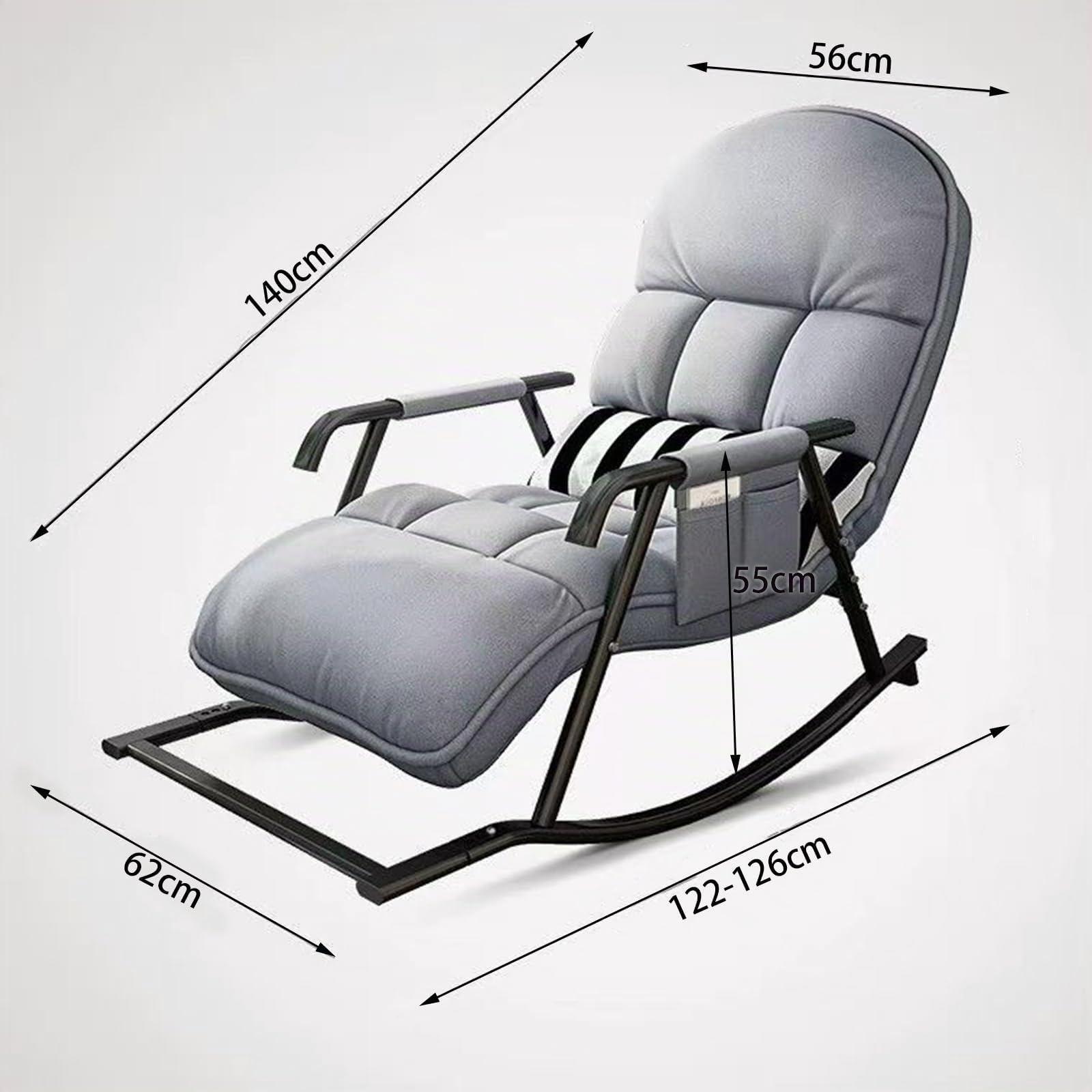 Schaukelstuhl Wohnzimmer, Schaukelstuhl mit fußstütze, Schaukelstuhl Outdoor, Verstellbare Schaukellehne und Fußstütze, Gepolsterter Schaukelsessel für Wohnzimmer, Balkon (Grau.)