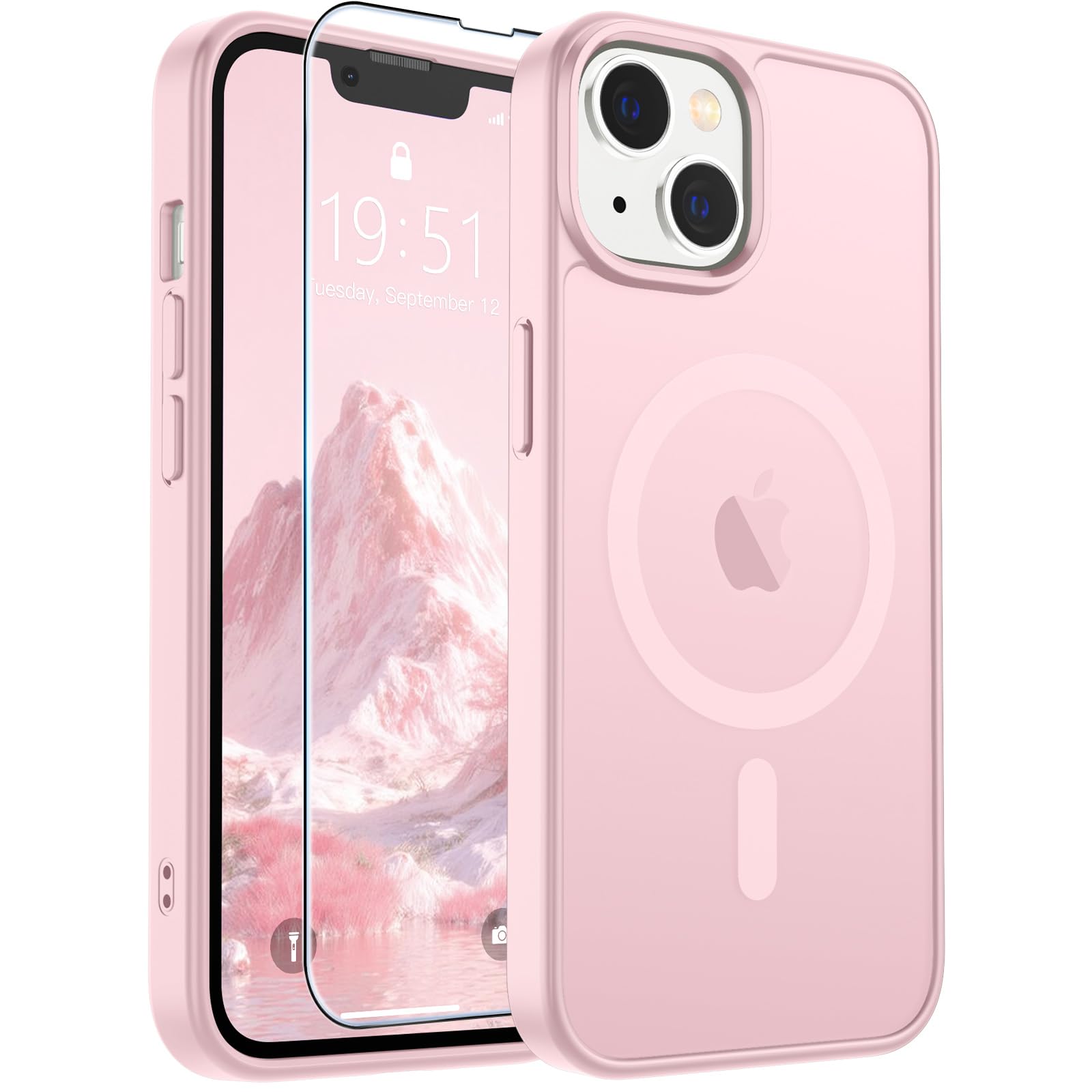 SUPFINE Magnetic for iPhone 13 Case/iPhone 14 Case Light Pink | With Screen Protector, Translucent Matte, Compatible with MagSafe, Military Grade Drop Proof, Rugged Shockproof Protective