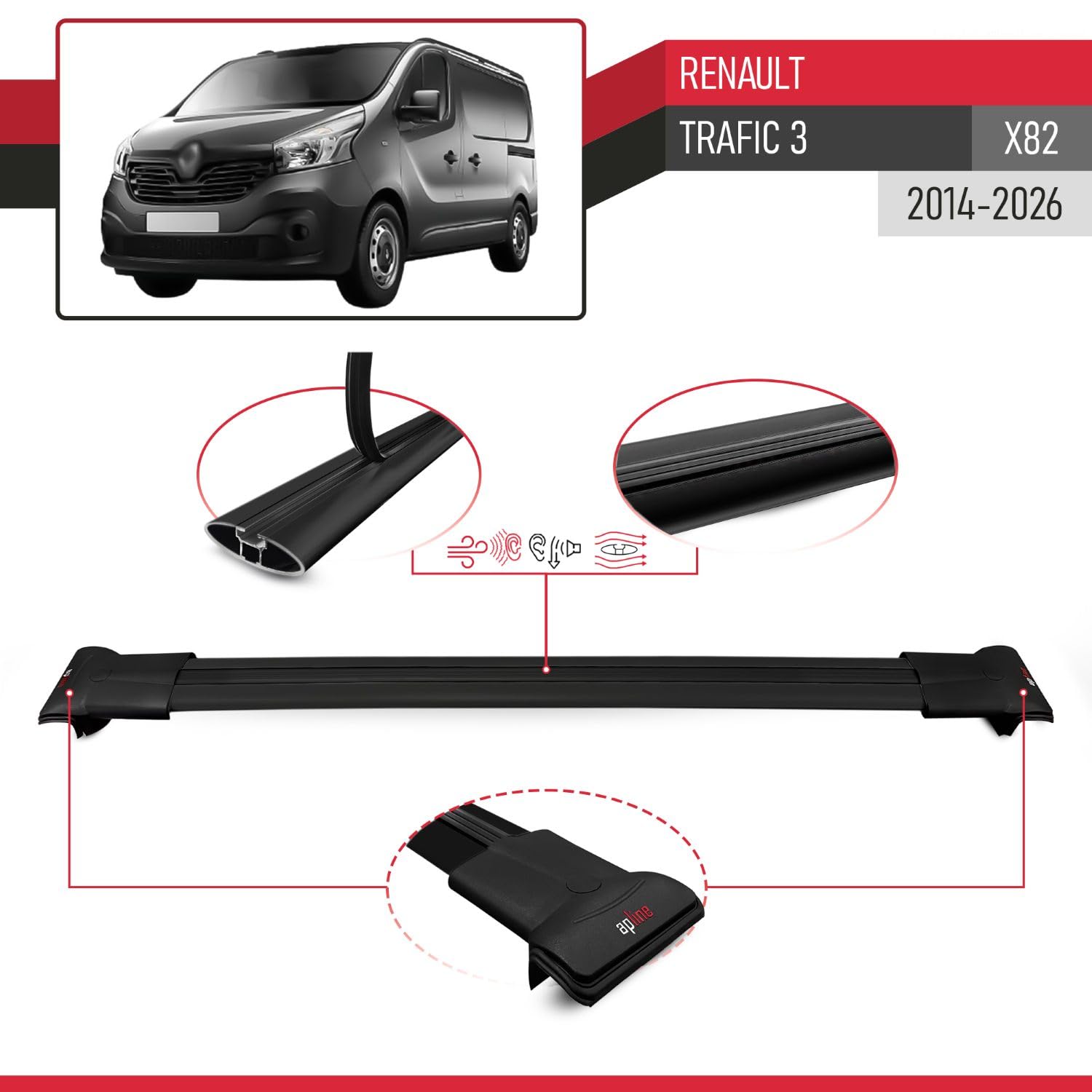 Compatibile con Renault Trafic 3 (X82) 2015-2025 FLY Model Barre Tetto Portapacchi Auto Barre Portatutto Nero Alluminio 2 Barre