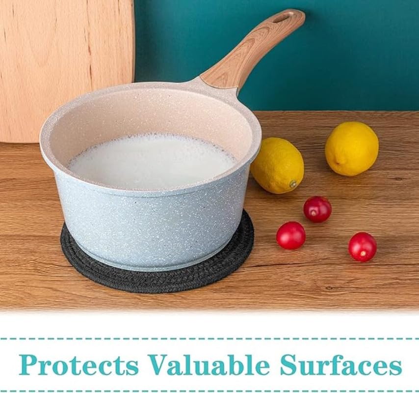 Image of Mansa for Hot Dishes, Pots and Pans, Hot Pads with Storage Basket, Pot Holders for Kitchen, Heat Resistant Mat Protect Counter Home Essentials, Farmhouse Decor (Pack of 4 with Cover) Black