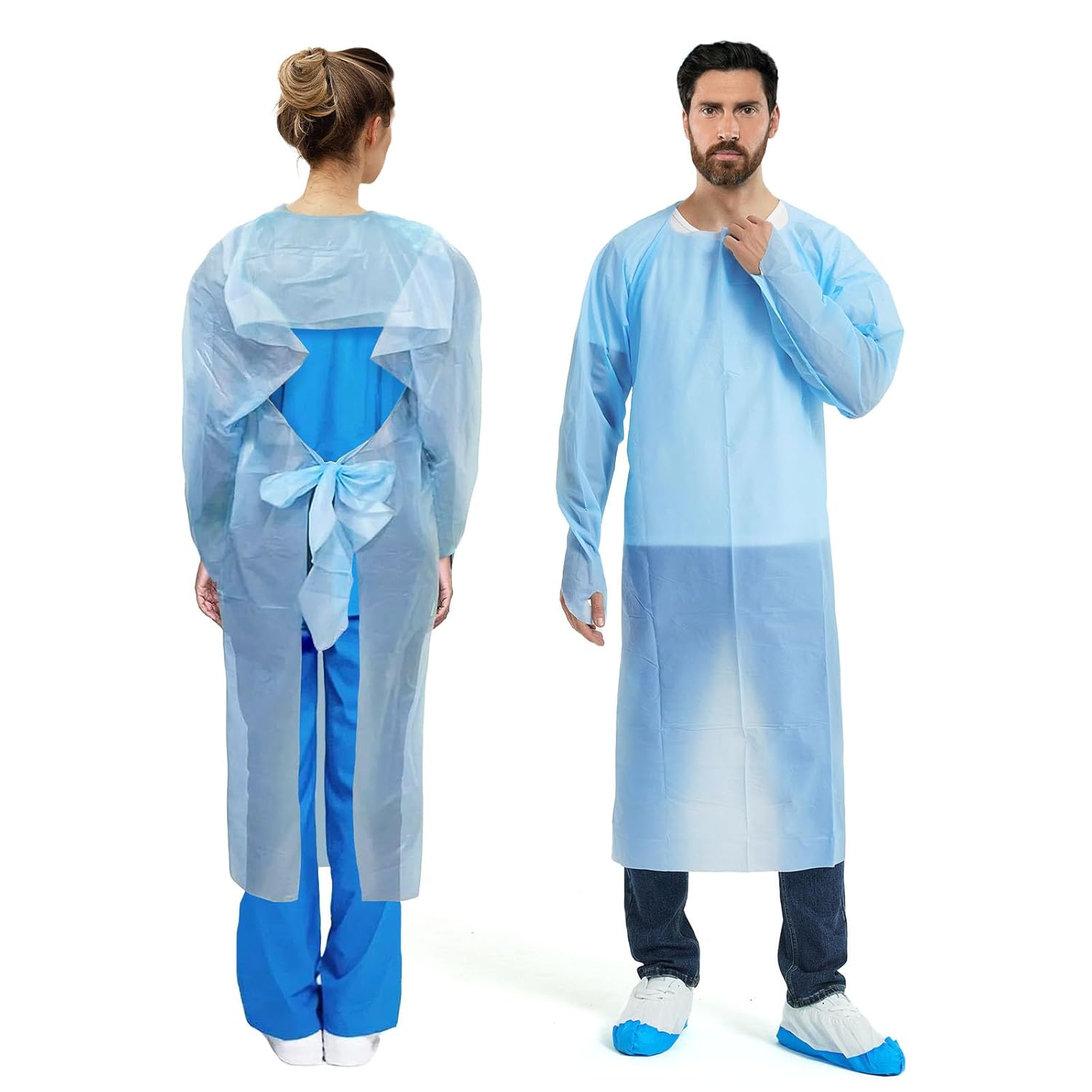 Omnia Dental Disposable Isolation Aprons | 100 Pcs PPE Disposable Medical Gowns with Thumb Loops Back Coverage Double Tie Closure | One Size Fits All Dental Gown