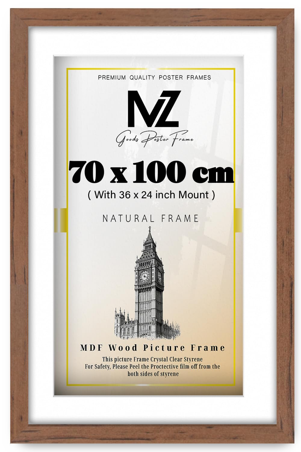 MZ GOODS | MDF Artistic Poster Frame (91.44 x 60.96 cm) With 762 x 508 mm White Mount Elegant Hanging | 24 x 36 Diploma, Painting, Award, Wall Décor Frame [ Walnut ]