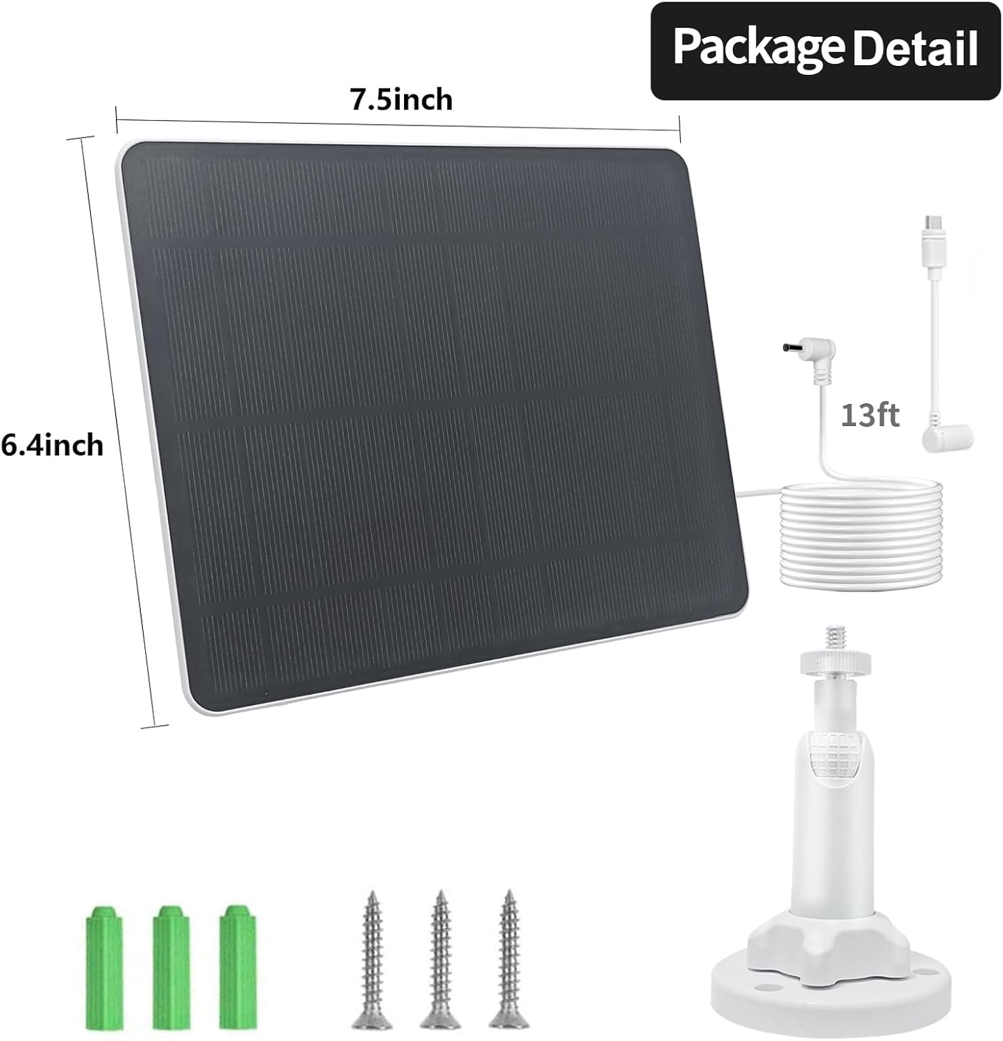 Ring Camera Solar Panel Charger, Compatible With Stick Up Cam Battery, Spotlight Plus/Pro Cam Battery, Waterproof, 5W 6V Fast Charging, With DC to TypeC Adapter (1Pack)