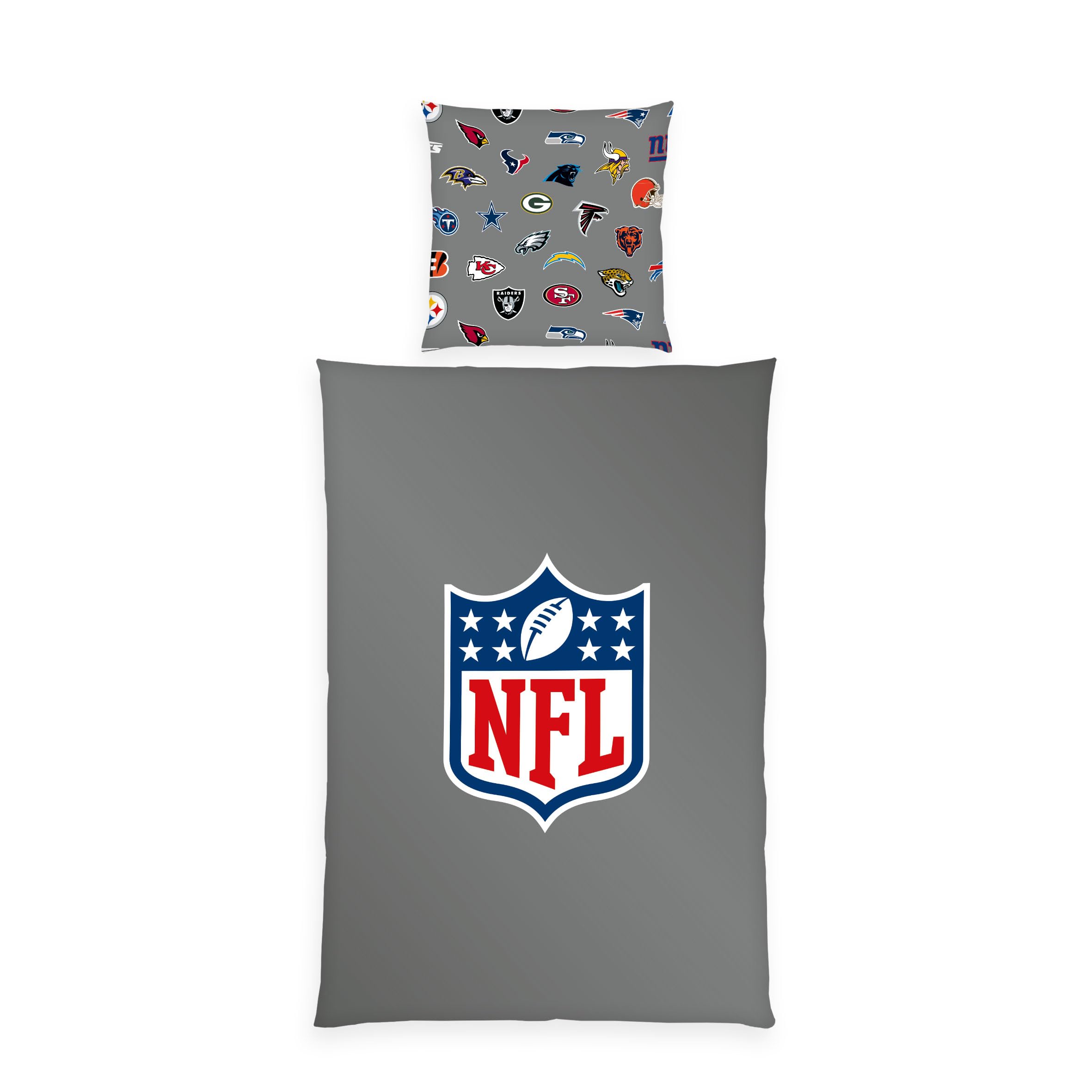 Herding NFL Bed Linen Reversible Design 80 x 80 cm + 135 x 200 cm with Zip 100% Cotton/Renforcé Grey