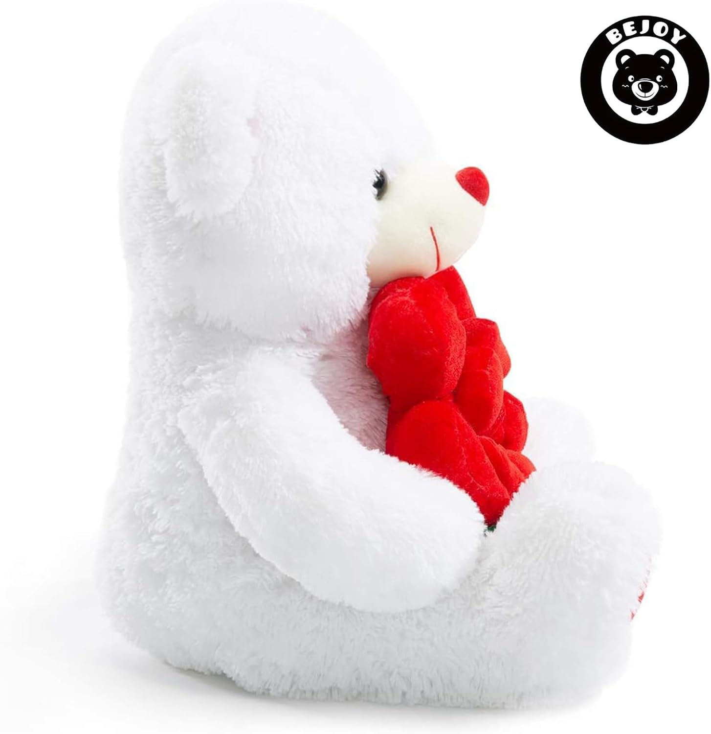 BEJOY Teddy Bear Stuffed Animals Plush Bear Holding Rose Soft Plush Toy Gifts 16 inches White