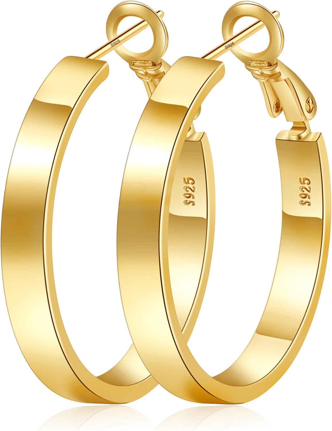 EXGOX Silver Hoop Earrings for Women - Sterling Silver & 14K Gold Plated - Hypoallergenic 925 Silver - Big Hoop Earrings (30/40/50/60/70mm)