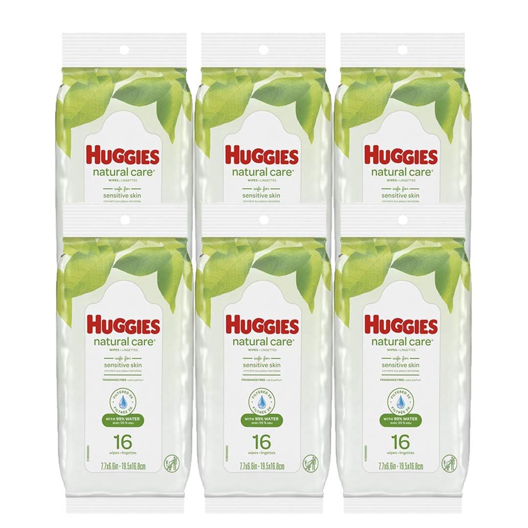 Huggies Bundle - 12 Pack of Natural Care Unscented Baby Travel Wipes 16ct. Each