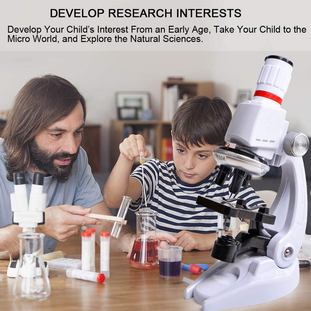 Microscopio Bambino, 100 x 400 x 1200 x Ingrandimento Scientifico Bambino Supporto Del Telefono Scatola di Plastica Microscopio Set per Bambini Studenti per l'Educazione Precoce
