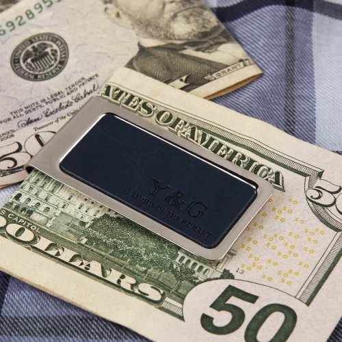 Y&G Mc1050 Management Gift Navy Blue Artificial Leather Stainless Steel Money Clip Wallet Fitness Gift Idea #TOP3