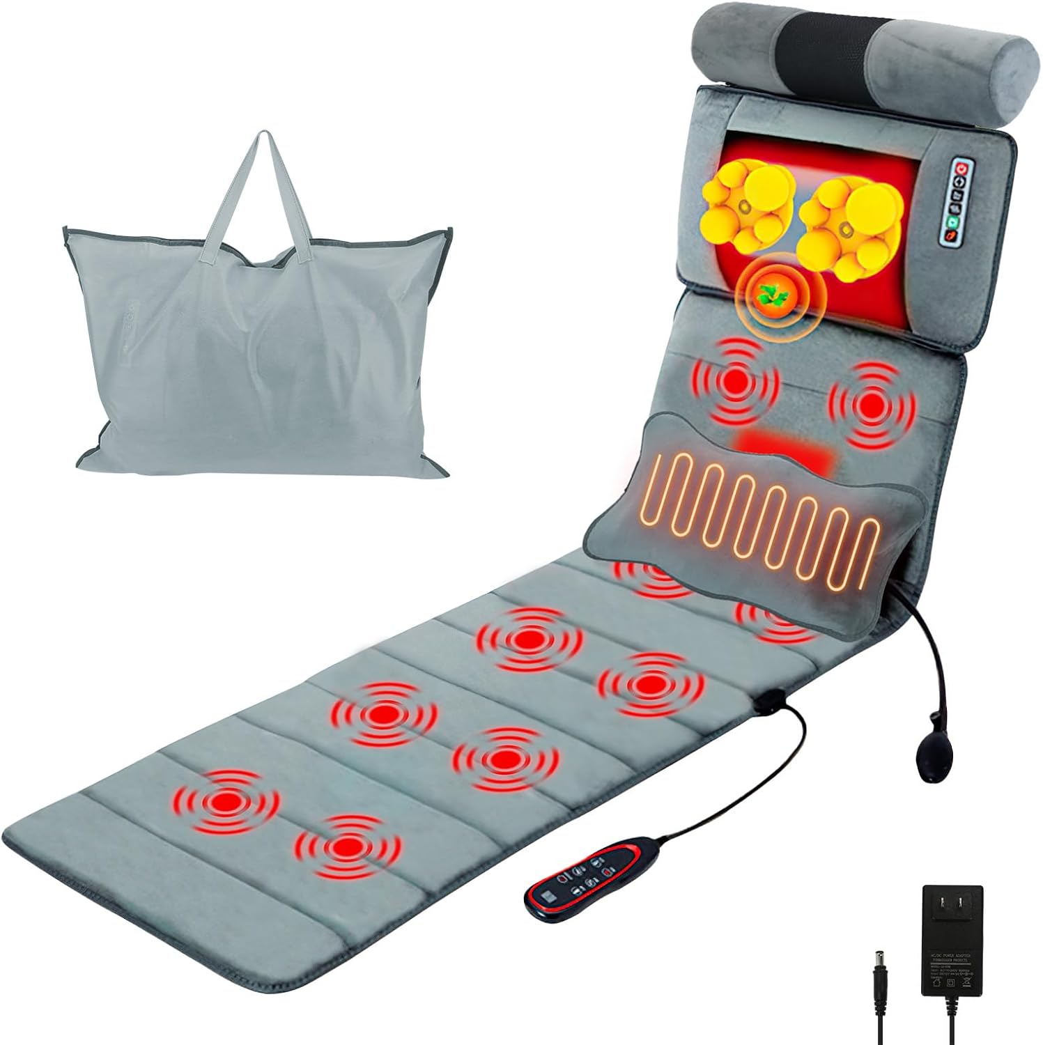 Full Body Electric Massage Mat with Heat, 10 Vibration Motors 3 Timers, Vibration Massage Pad for Bed, Back Mattress Chair Pad with Neck Massager Lumbar Pillow 69"x20.5"