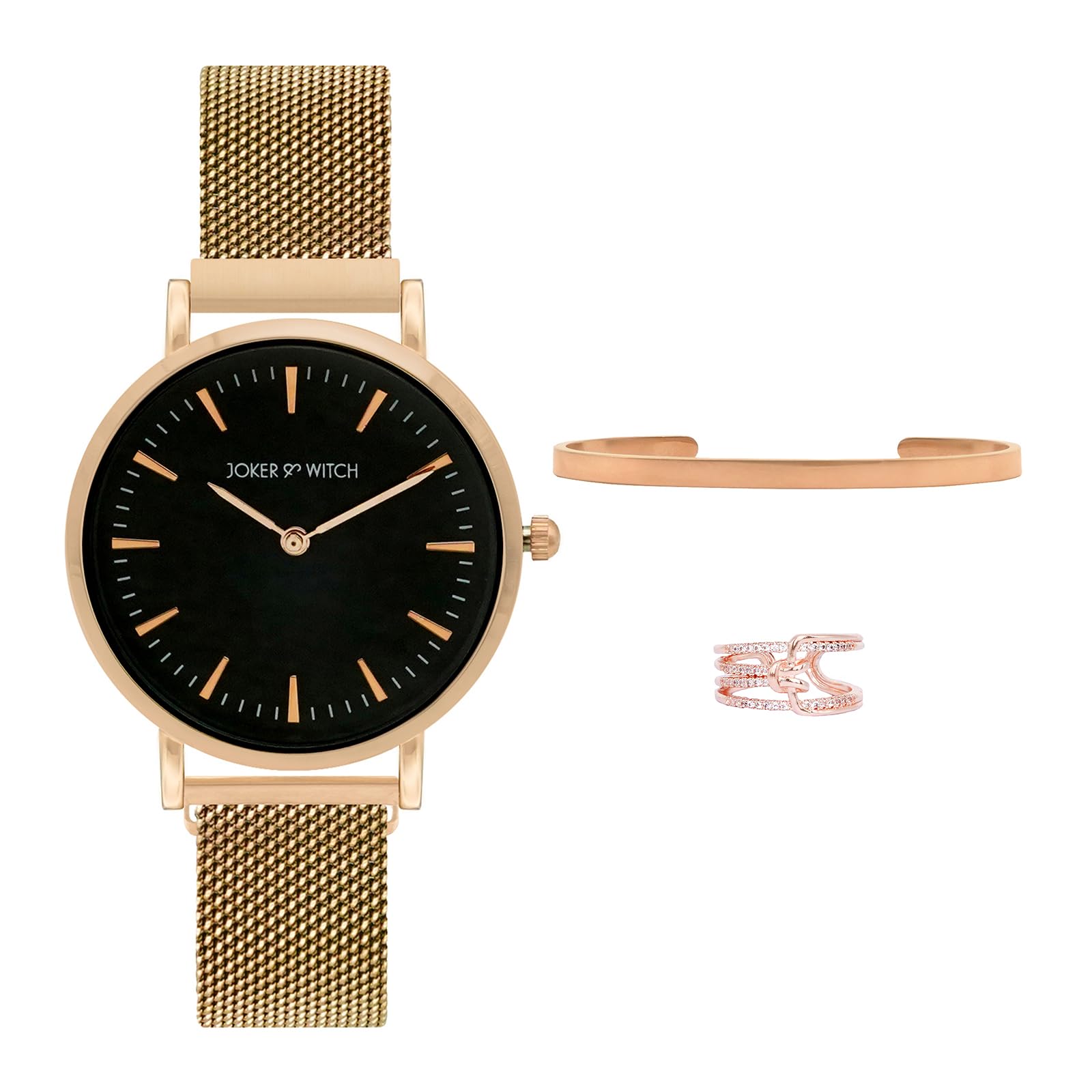 Joker & Witch Stainless Steel Rosegold Champagne Love Triangle Women Analogue Watch Gift Sets, Black Dial, Rose Gold Band (B0CC4Y6TC2) Amazon Price History, Amazon Price Tracker