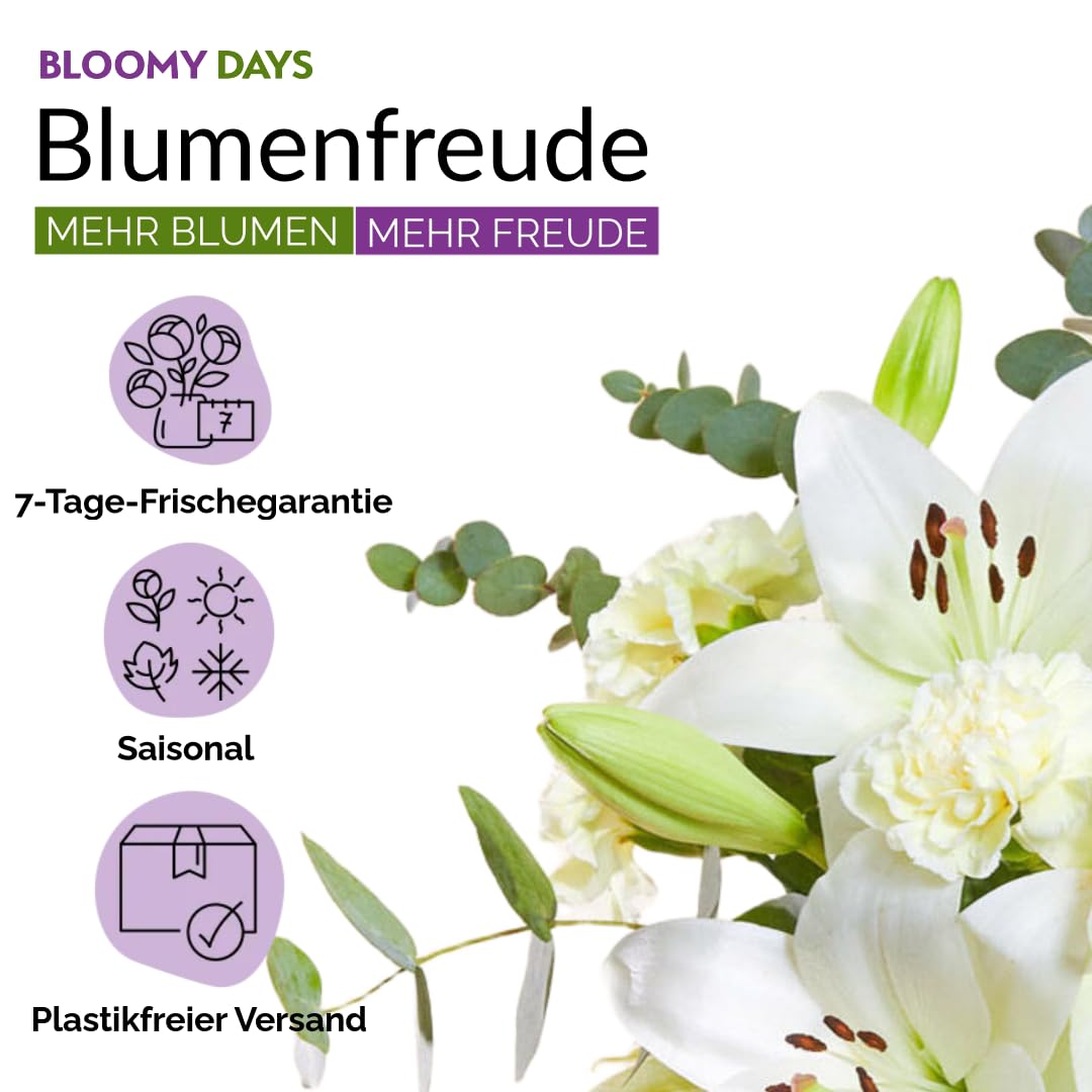 BLOOMY DAYS Blumenstrauß "Ich denk an Dich" in Weiß, mit Lilien, Nelken und, 7-Tage-Frischegarantie, Floristen-Qualität, das perfekte Geschenk bestellen