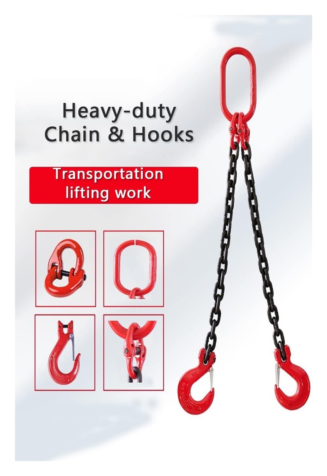 Hebeklemme, robuste Hebeketten, Doppelschenkel mit Greifhaken, industrielle Anschlagkette for Bauarbeiten(5T)