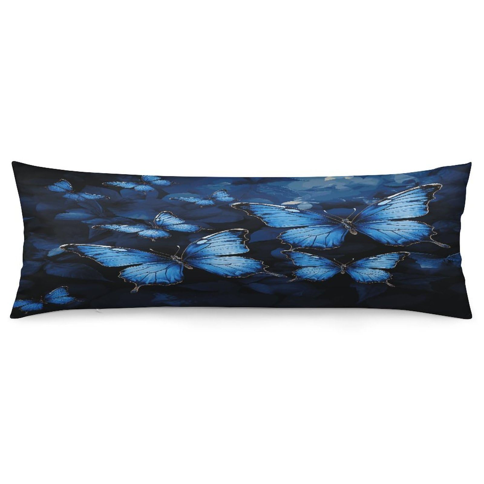 Dark Blue Butterflies Body Pillow Cover Soft Full Long Pillow Cover Decorative Large Pillow Case Cozy Body Pillow Pillowcase Pillow Shams for Bed Sofa Couch Room Decor 18.9 X 53 Inch