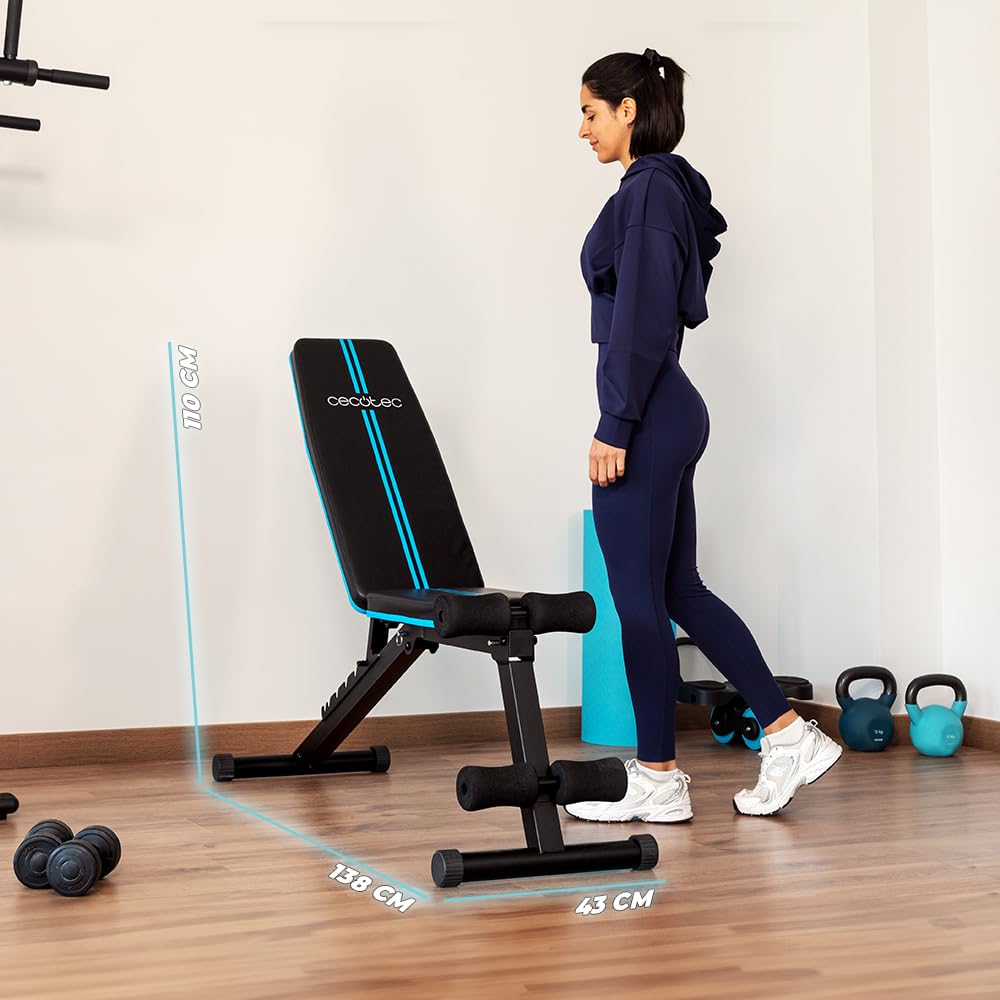Cecotec Banco Musculación Plegable y Acolchado, Gimnasio en Casa, Drumfit Setup 7000. Ajustable en 7 Niveles, Reclinable hasta 180º, Almohadillas Antideslizantes, Entrenamiento Cuerpo Completo