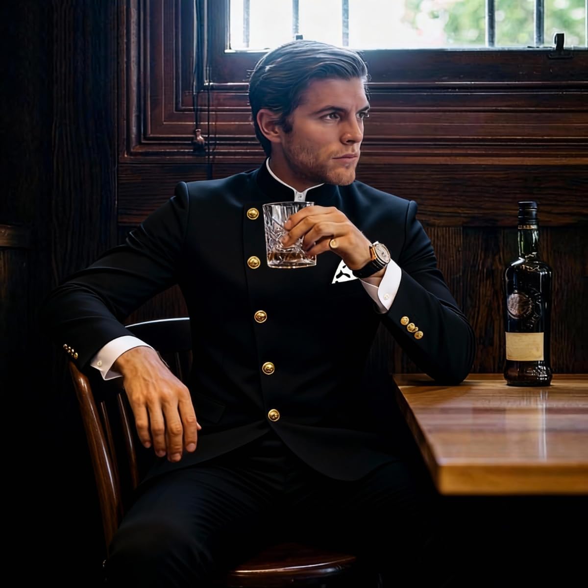 Chinese Tunic Suit Slim Fit 2 Piece Mandarin Collar Suits for Men Wedding Prom Blazer Jacket Pant Set - Image 5