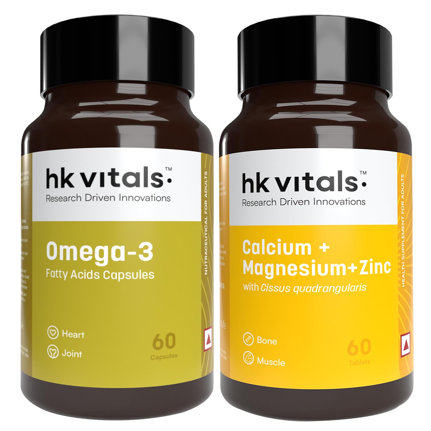 hk vitals Omega 3 Fish Oil Supplement & Calcium, Magnesium and Zinc with Vitamin D3 (60 Tablets Each) Combo Pack|1000mg Omega 3 with 180mg EPA and 120mg DHA