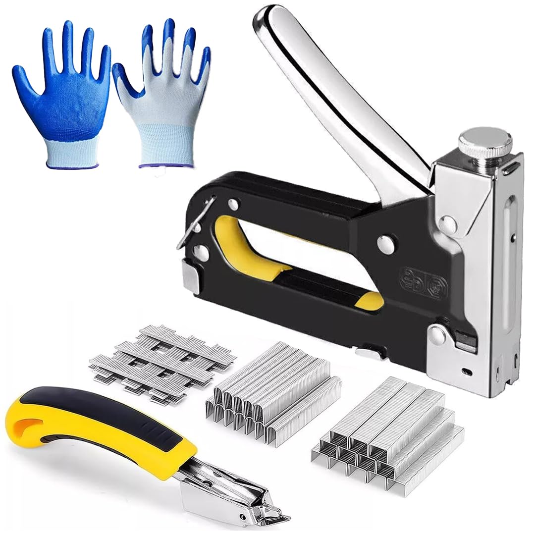 The Collector's Heavy Duty Stapler Gun Kit - 3-in-1 Adjustable Stapler for Wood & Upholstery | Includes 1200 Staples, Gloves & Staple Remover – Perfect for DIY & Furniture Repair