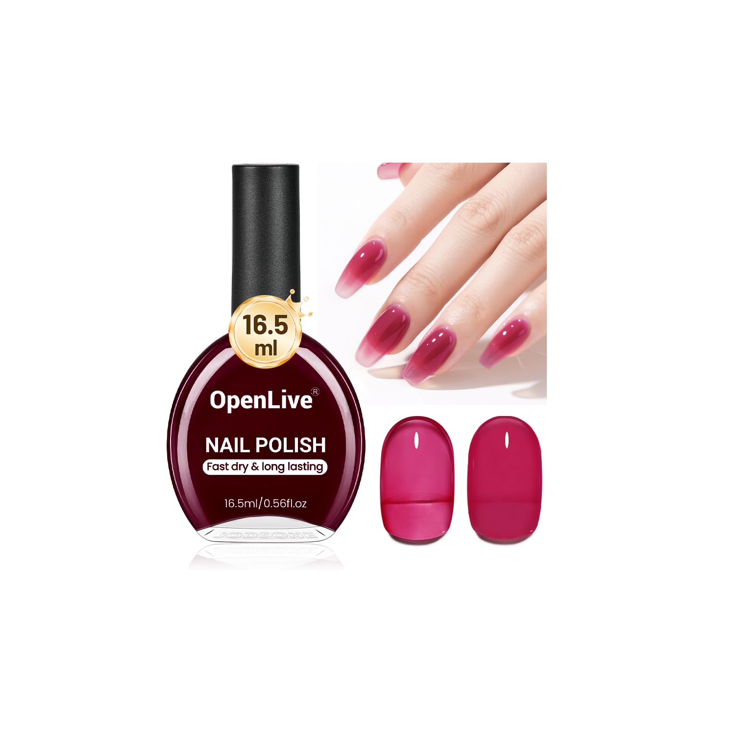 OpenLive Jelly Sheer Rose Red Nail Polish - Quick Dry & Long Lasting