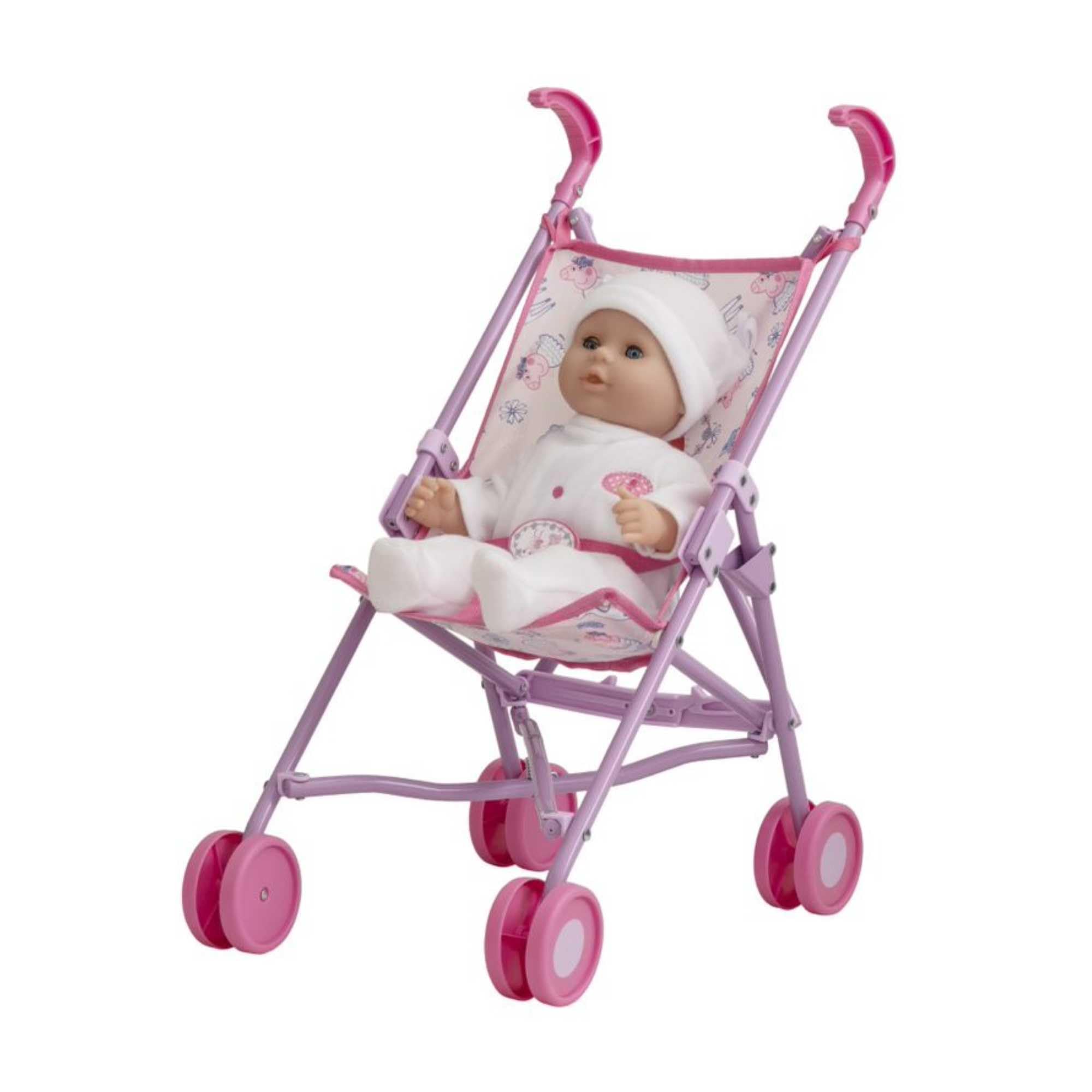 Peppa Pig passeggino giocattolo | Passeggino per bambole in design Peppa Pig rosa e bianco | Passeggino pieghevole | Passeggino per giochi di ruolo | A partire dai 3 anni in su