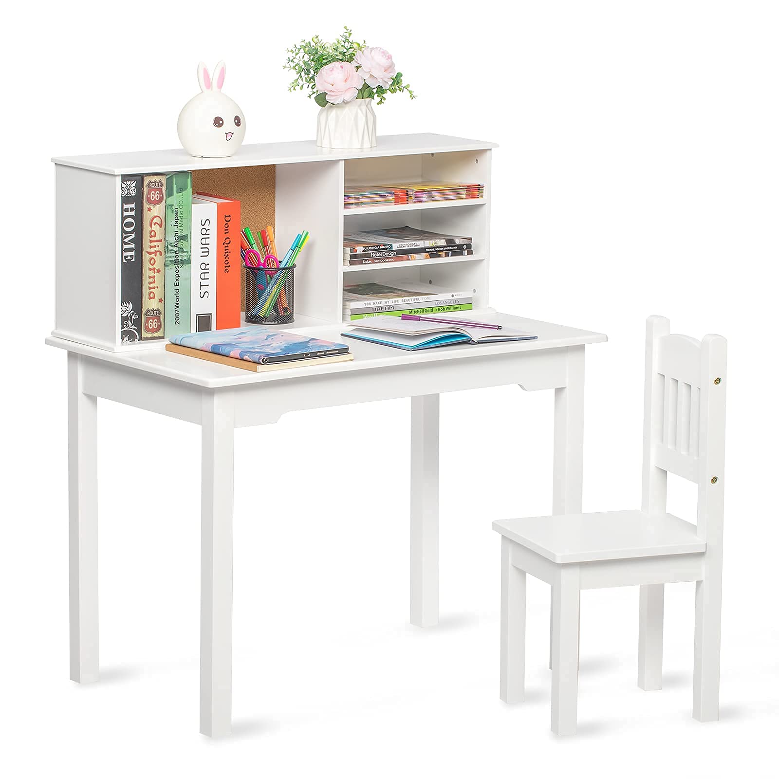 Buy JOYMOR Kids Desk and Chair Set, Kids Wooden Study Desk with Hutch