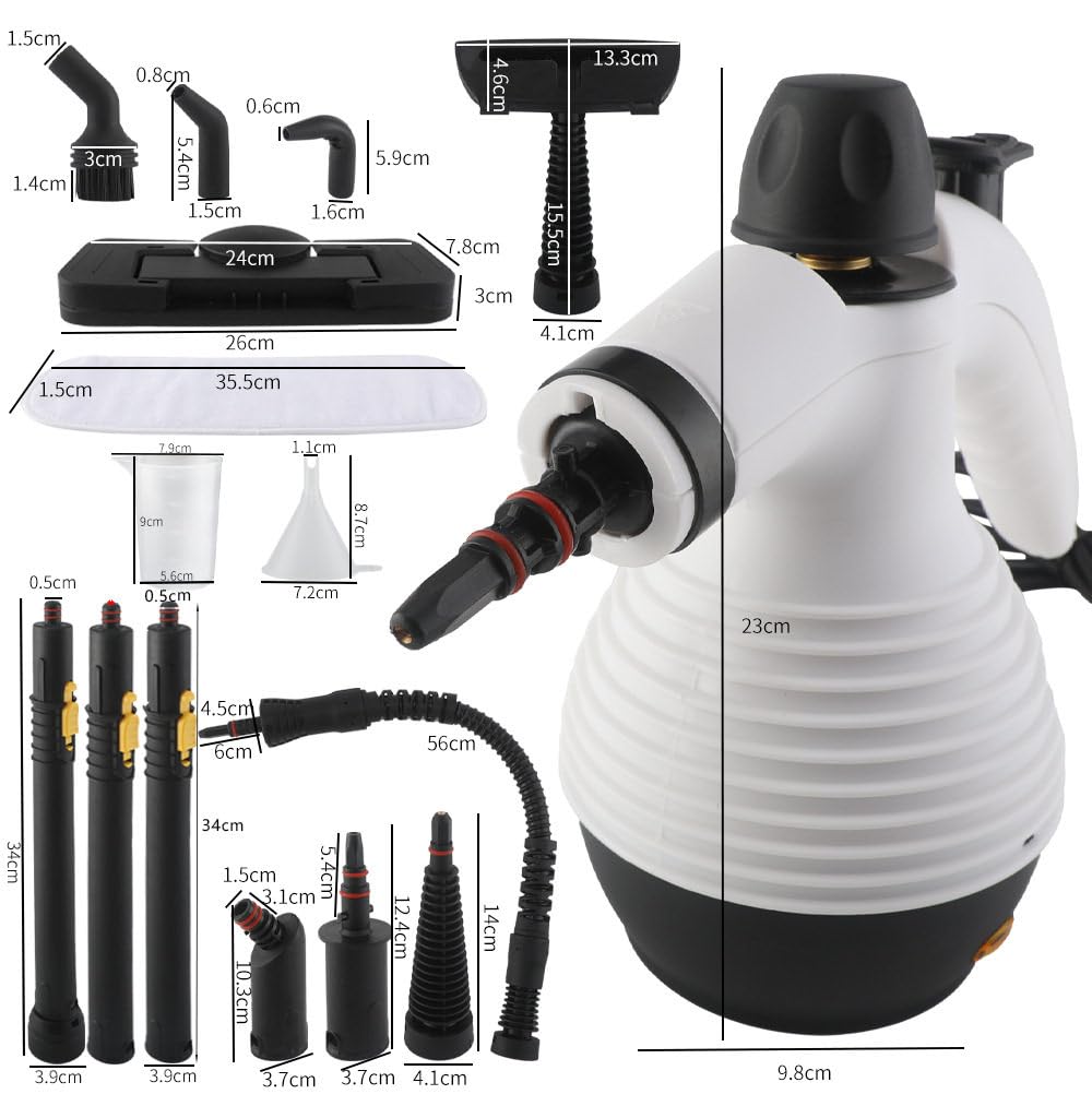 Limpiador A Vapor De Suelos A PresióN De 1050 W + 16 Accesorios, Fregonas A Vapor De 350 Ml Para Limpieza De Suelos, Limpieza Sin Productos QuíMicos De Baldosas, SofáS, Ventanas