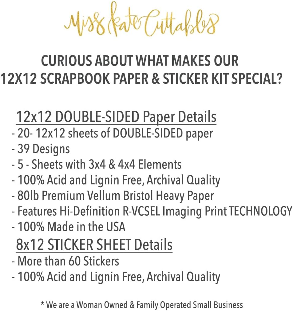 Miss Kate Cuttables Paper & Sticker Kit - Surf's Up - for Vacation - 17 Double-Sided 12x12 Papers with 33 Designs & 1 8X12 Sticker Sheet - Scrapbooking Card Making Crafting