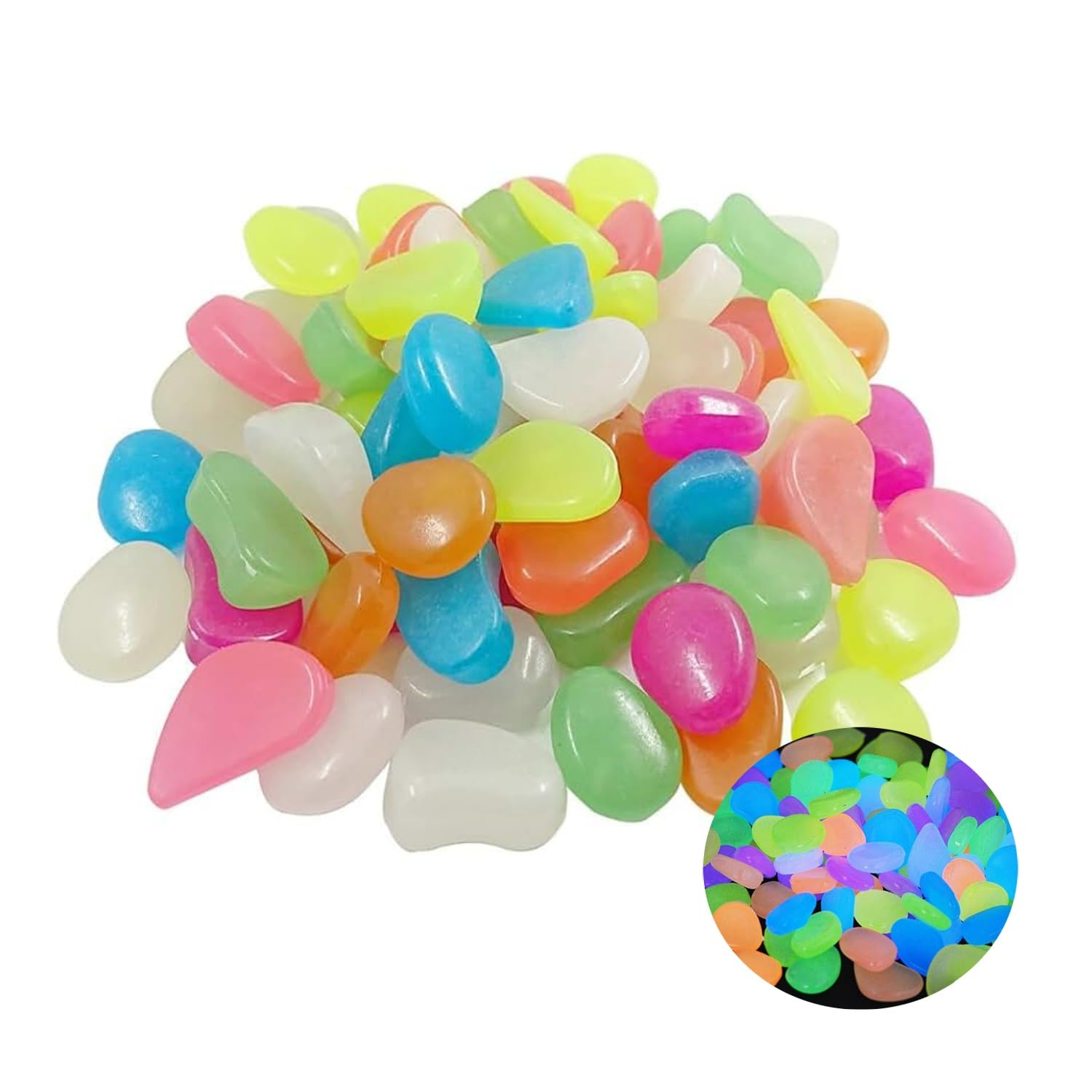 300 Pietre Fluorescenti Per Giardino - Ciottoli Luminosi Per Decorazioni Notturne, Multicolore - Foto 2