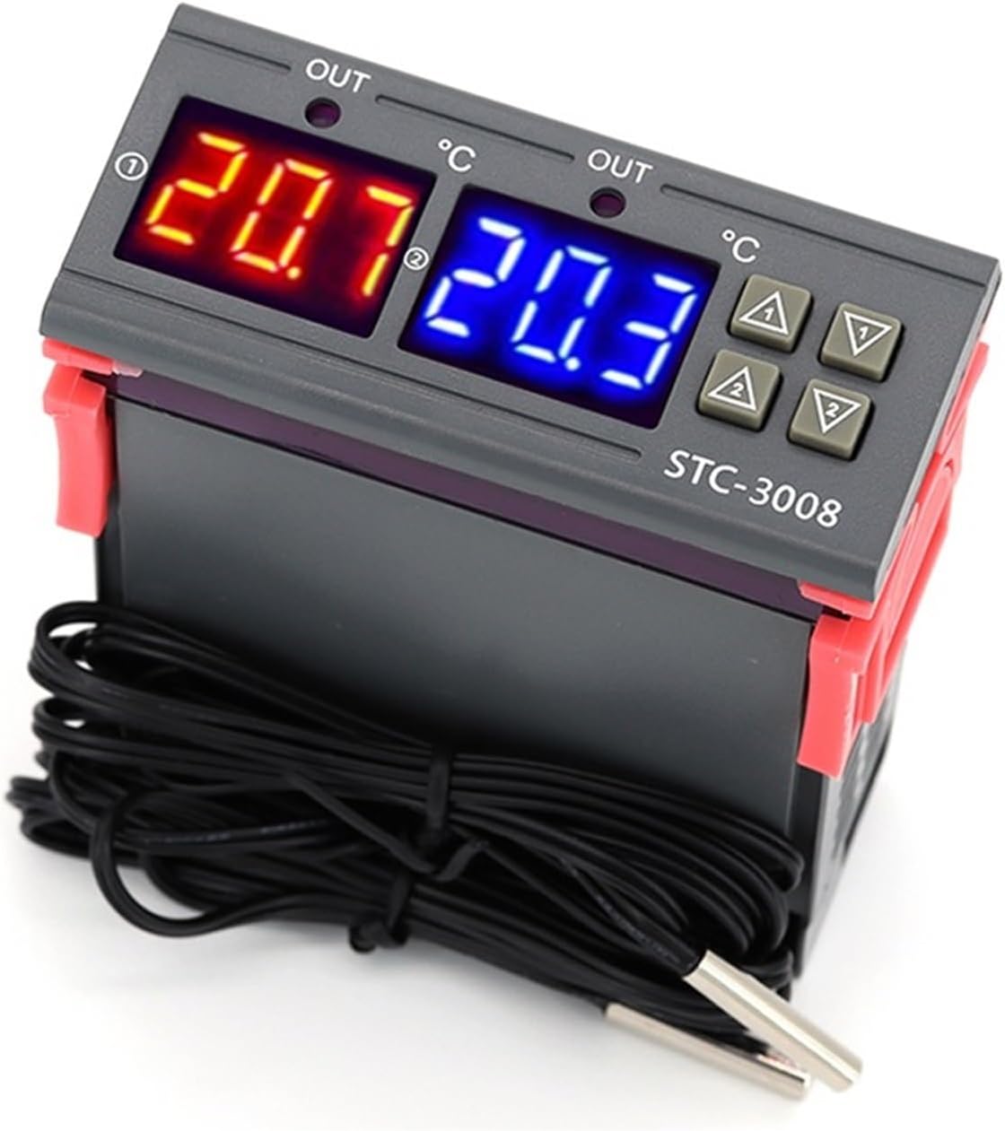 1pc STC-3008 Dual Digital Temperature Controller Two Relay Output 12V 24V 220V Thermoregulator Thermostat with Heater Cooler(DC24V)