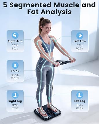 INSMART Scales for Body Weight, 8-Electrode Digital Smart Weight Scales | with BMI Body Fat Muscle Mass, 56 Body Composition Analyzer, Larger Platform Scales Colorful VA Screen on Retractable Handle