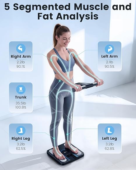 INSMART Scales for Body Weight, 8-Electrode Digital Smart Weight Scales | with BMI Body Fat Muscle Mass, 56 Body Composition Analyzer, Larger Platform Scales Colorful VA Screen on Retractable Handle