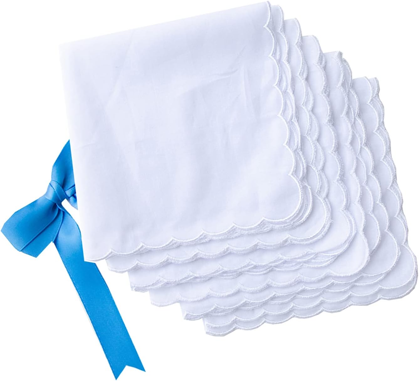 MileyMarlaMileyMarla Cotton White Embroidery Womens Handkerchiefs Scalloped Edge Hankies