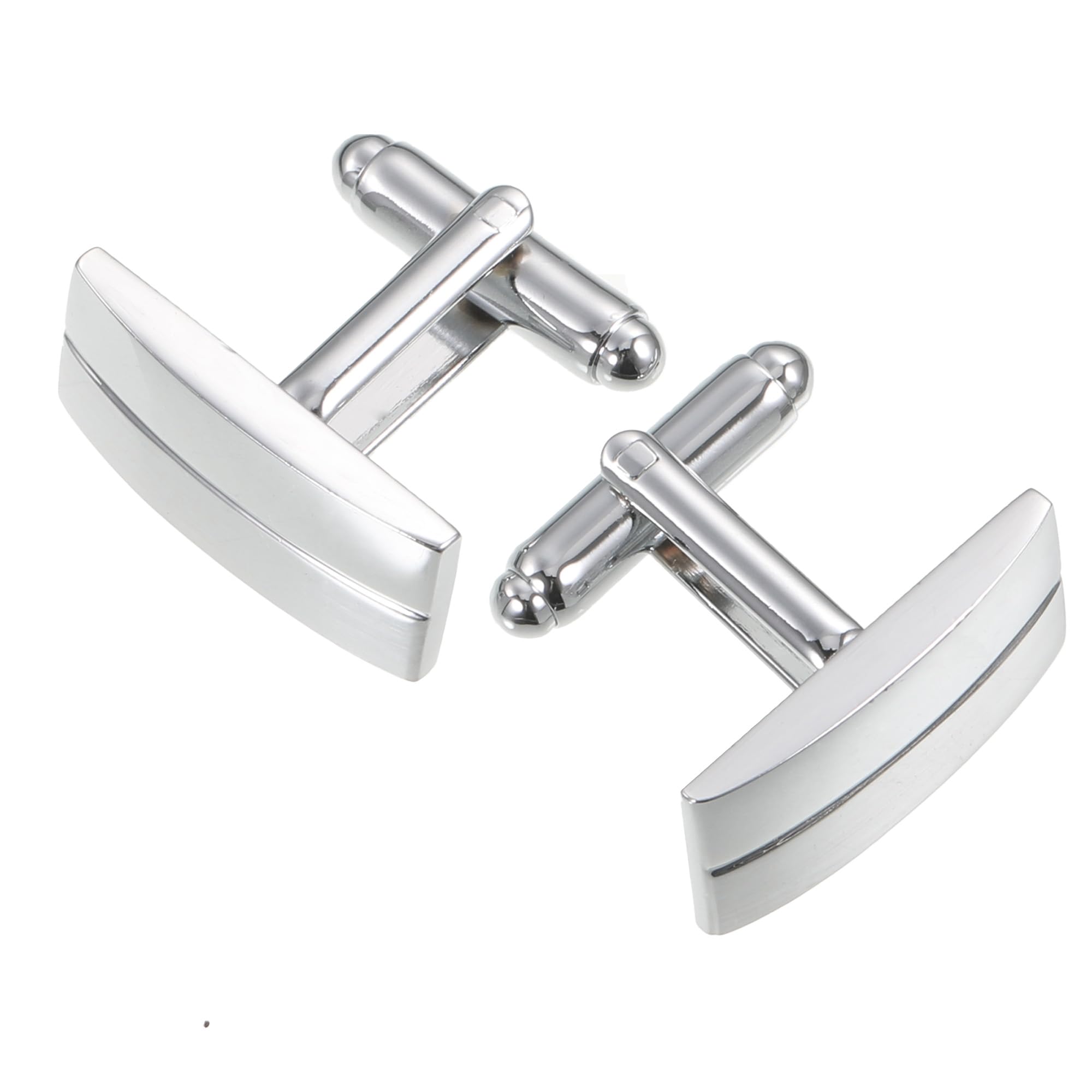 Simple Stripes Cufflinks for Men, Classic Platinum Plated Metal Geometric Shape Cufflink, Cuff Links for Business Wedding Party