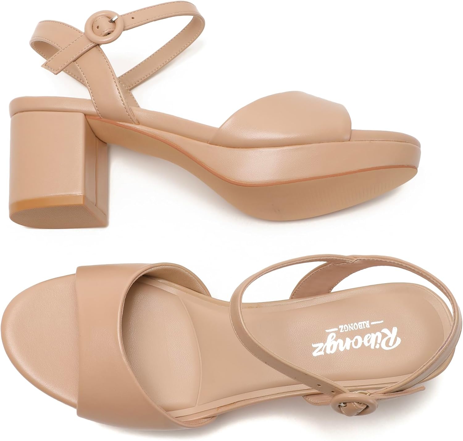 RIBONGZ Women's Platform Heels Chunky Block Heel Sandals Open Round Toe Strappy High Thick Heeled with Ankle Strap Comfortable Sexy Dressy Heels Work Wedding Party Office Casual Shoes - Image 9