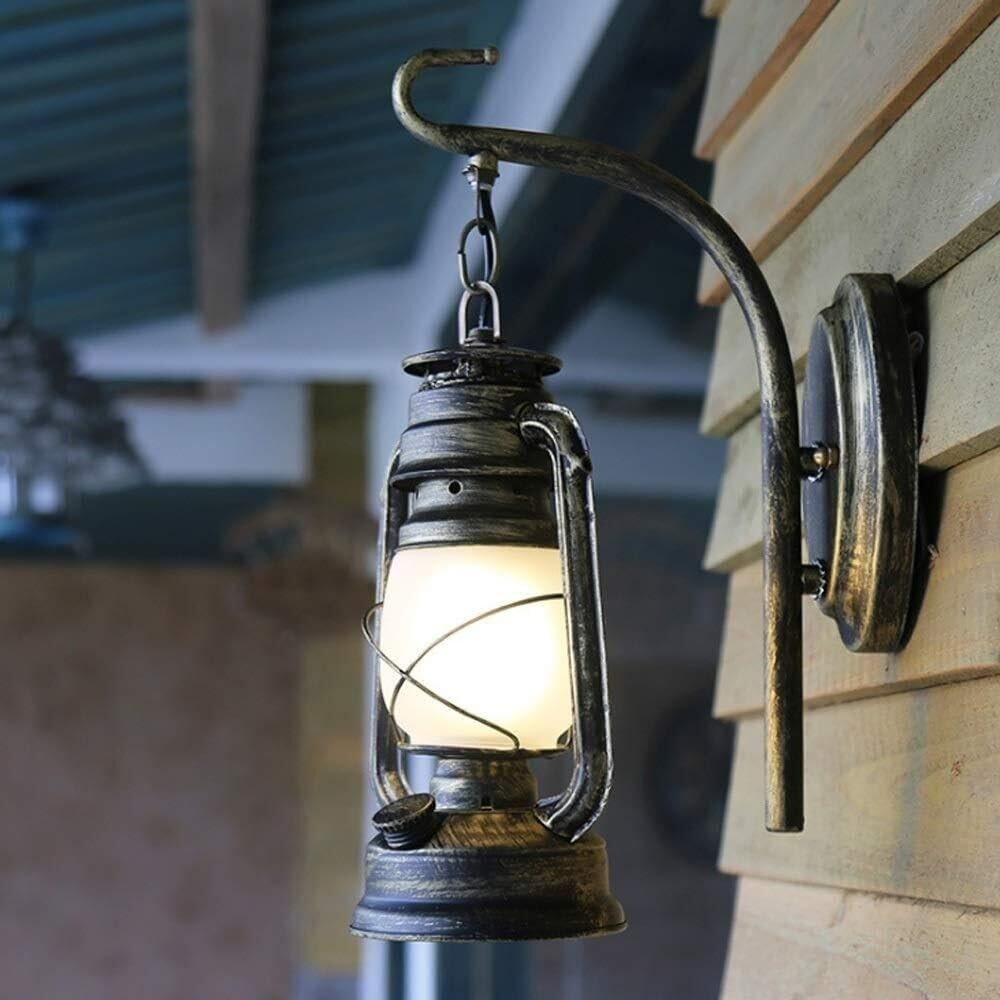 Rustykalna lampa ścienna nce, oprawa vintage z podstawą E27, z żelazkiem i szkłem, klosz, zamontowane oświetlenie do werandy garażu