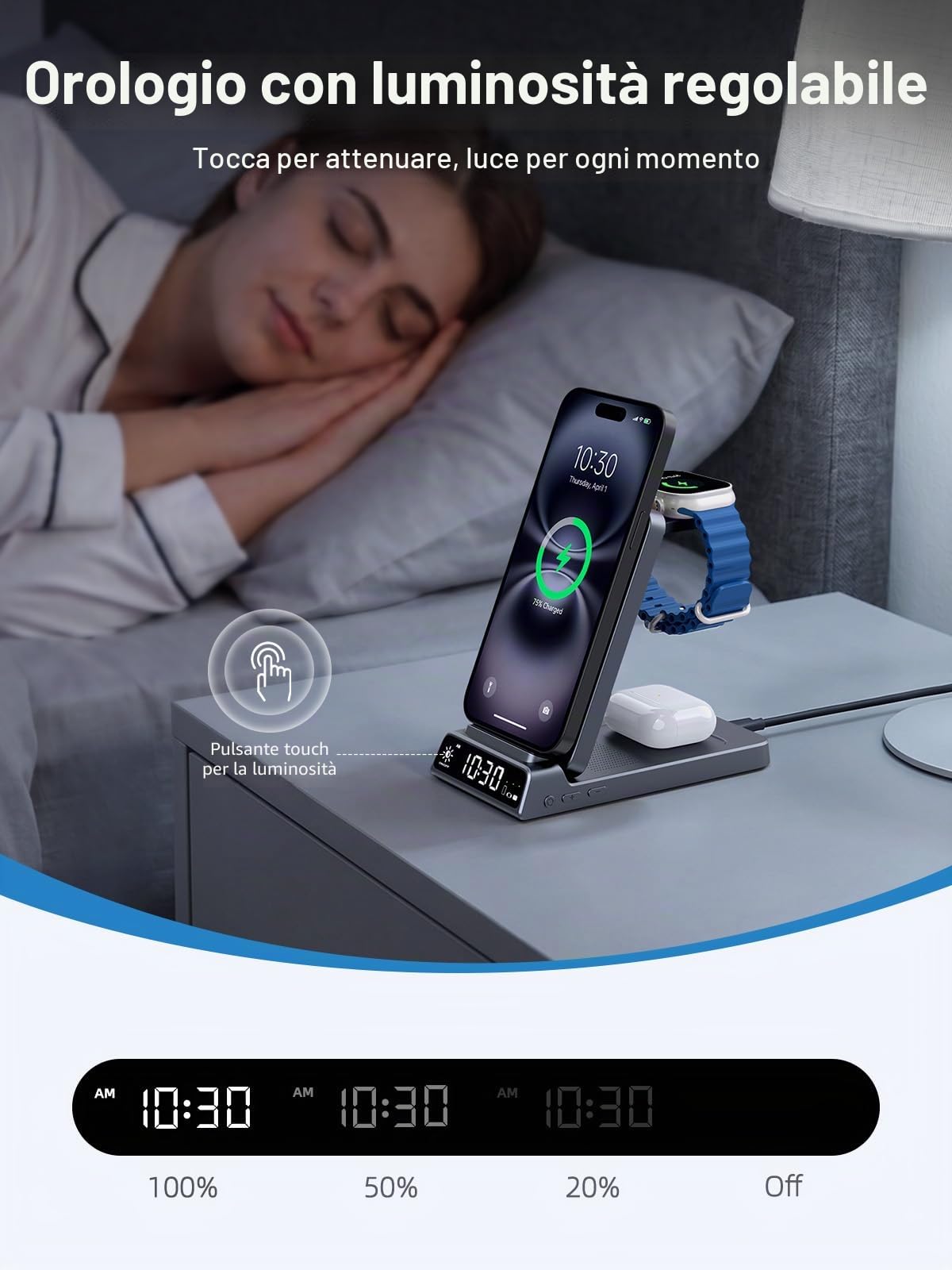 Caricabatterie Wireless per Apple Ricarica Magnetica 3 in 1 Stazione di ricarica con Orologio, Supporto di Ricarica Pieghevole Senza Fili per iPhone 17/16/15, Caricatore per iWatch