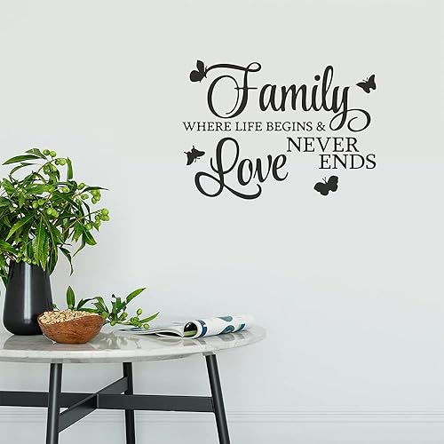 Miniatura 4 de Family Where Life Begins and Love Never Ends - Adhesivo con mariposas, calcomanías de vinilo extraíbles para pared, frases inspiradoras de arte