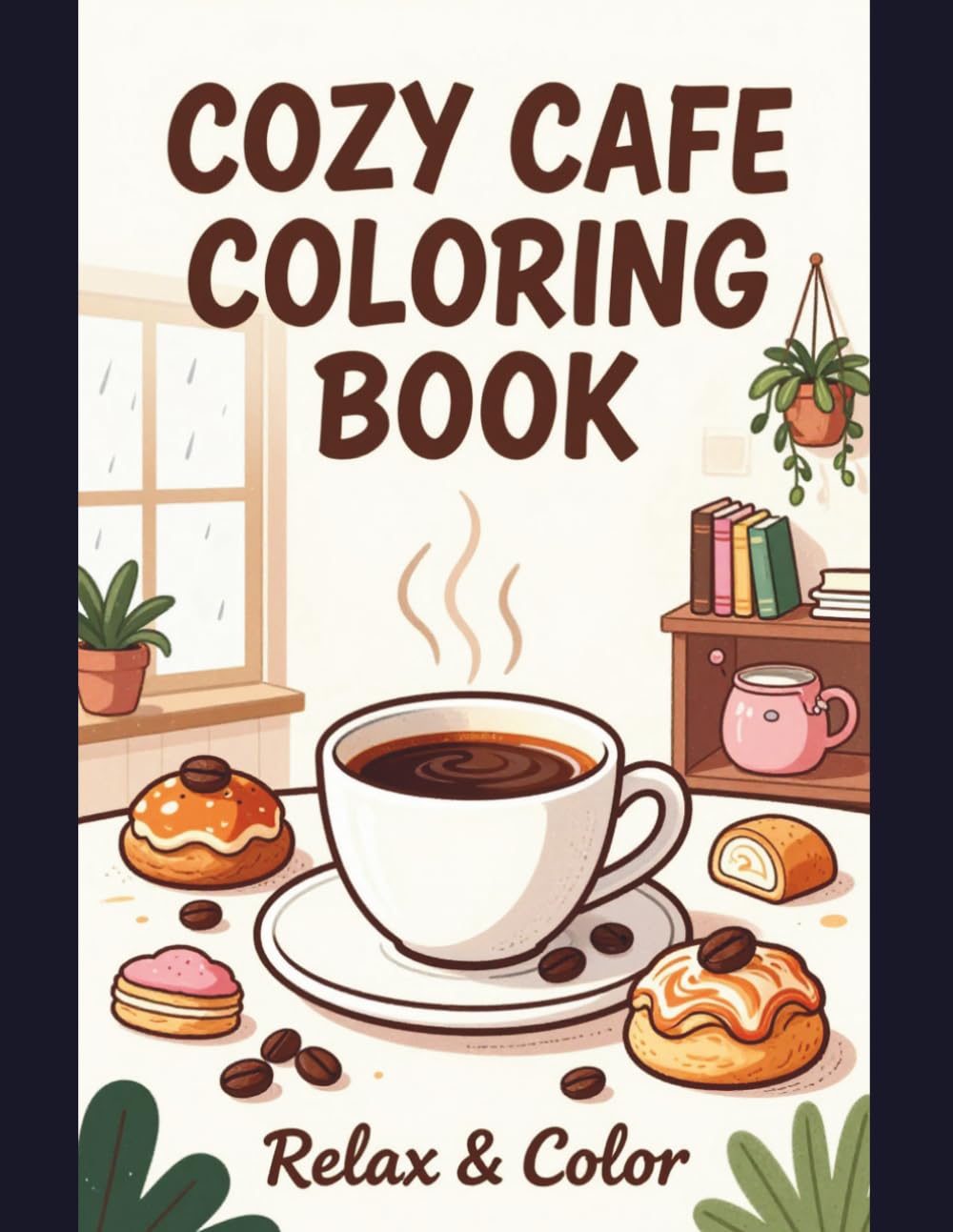 Cozy Cafe Coloring Book: 50 Relaxing Coffee Shop Coloring Pages for Adults & Teens