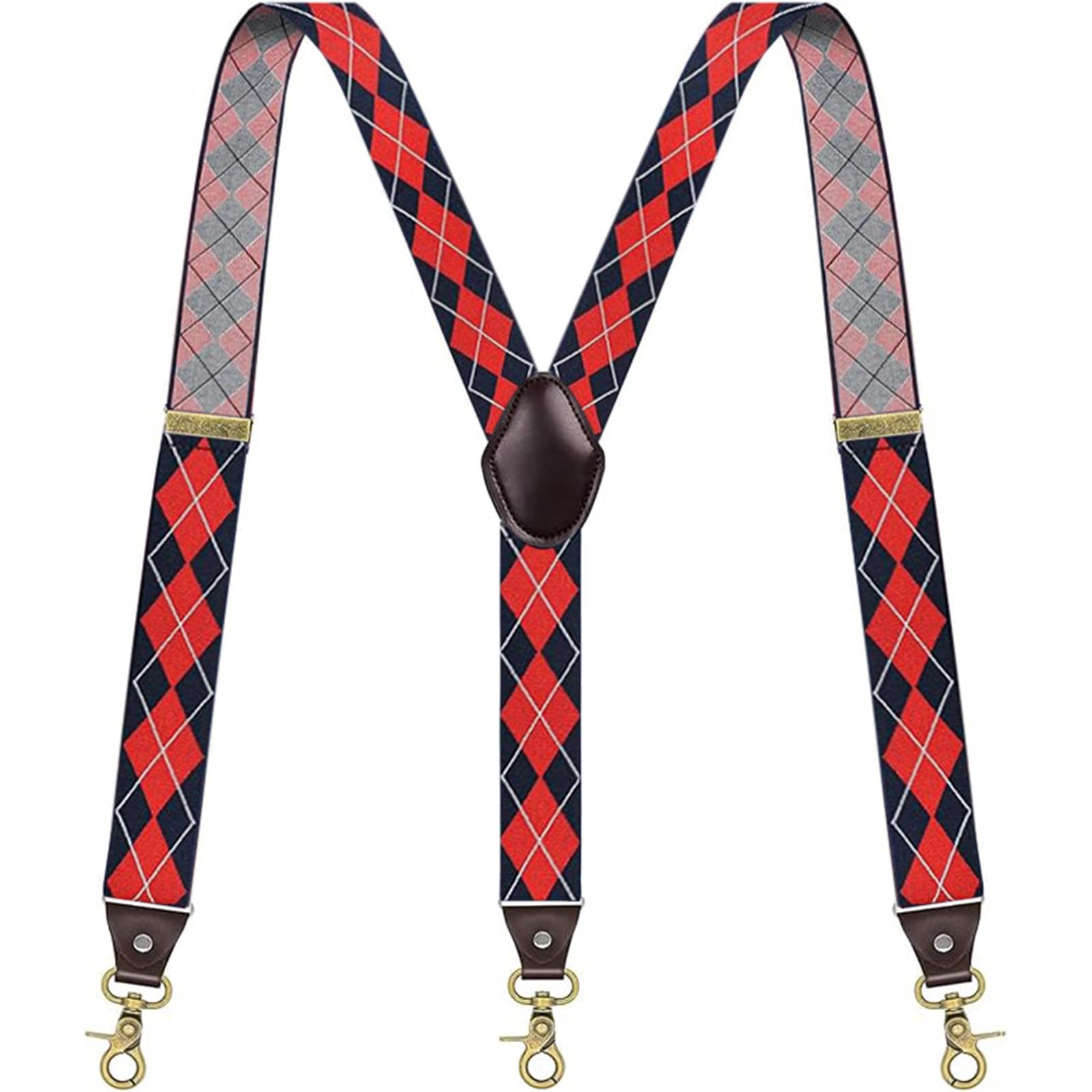Mens Adjustable Y-Back Suspenders, with 3 Gold Clips Hooks for Jeans