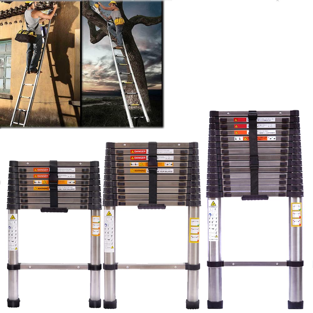 Stainless Steel Telescopic Ladder - 3.2m Portable Extendable Loft Ladder - 150kg Load Capacity EN131