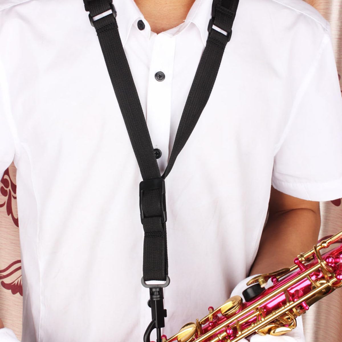 Abaodam Sangle Simple en Coton Noir pour Saxophone Alto et Ténor Sangle de Cou Confortable Accessoire Suspendre pour Instrument de Musique Fournitures pour Saxophones Harnais Pratique
