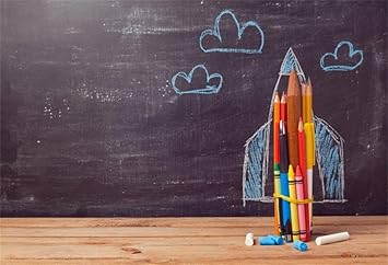 Edcott Drapes Vidéo Fond D'écran 5X3Ft Tableau Noir Crayons À Crayons Sur  Le Bureau De L'enseignant Dessin Fusées Nuages ​​Retour À L'école  Photographie Toile De Fond Photo Accessoires De : Amazon.fr: High-Tech