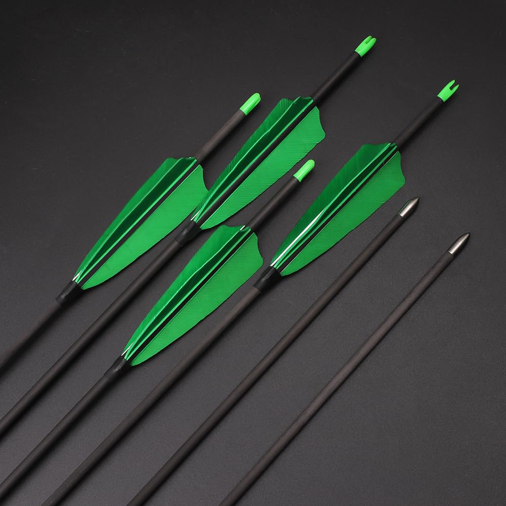 12 pz Flechas de Tiro con Arco, Spine 350 400 500 600 700 800 900 1000 1100 1300 1500 1800 ID 4,2 mm Etiqueta Dorada Eje de Carbono para Caza Tiro Práctica