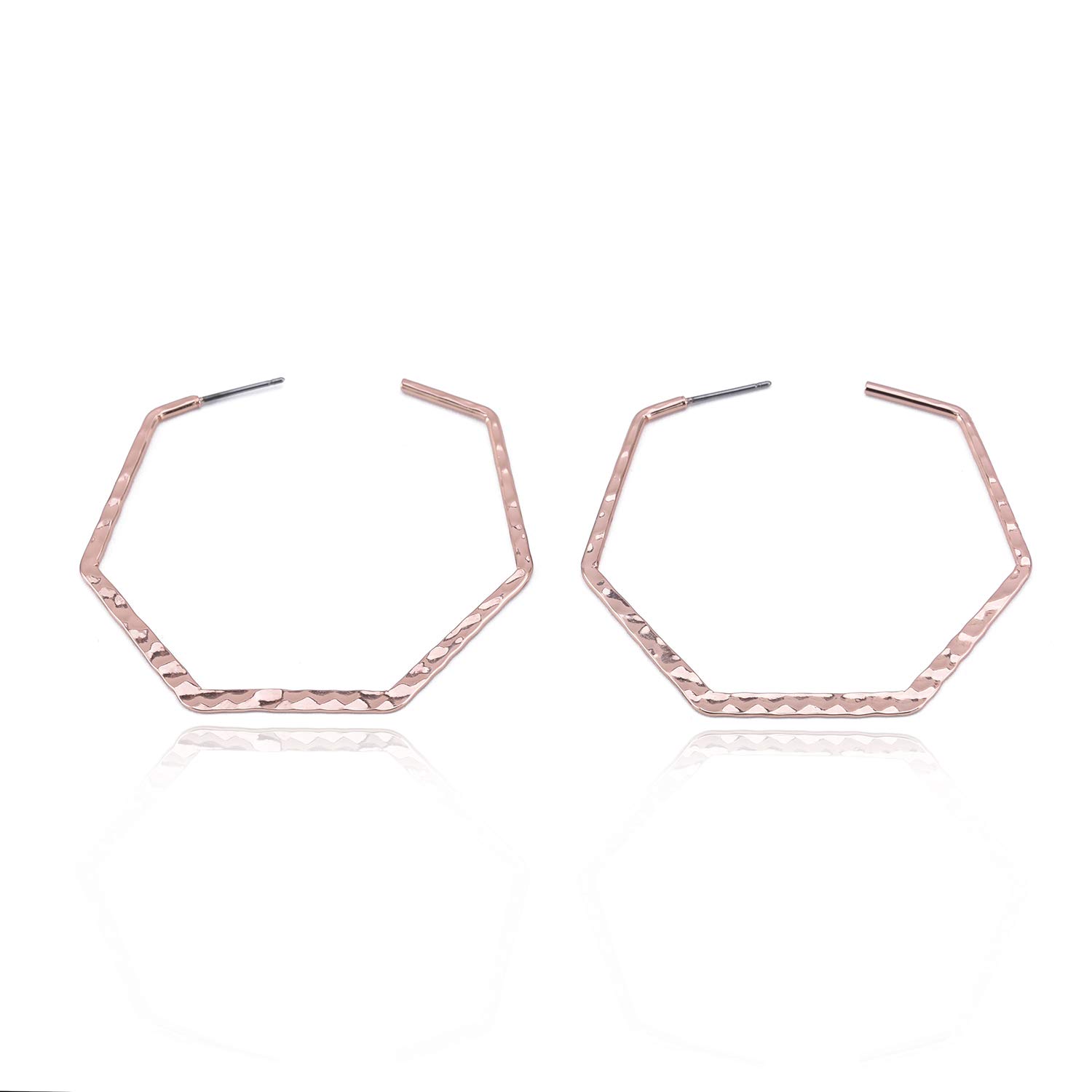 Hexagonal Hoop Earrings with Steel Posts - Hammered Surface - Lightweight and Comfortable - Women Fashion Earrings - For Every day and Special Occasion