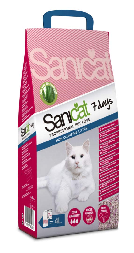 SANICAT ALOE VERA 7 DAY LITTER 4L - NON CLUMPING CAT LITTER - ODOUR CONTROL (5X)