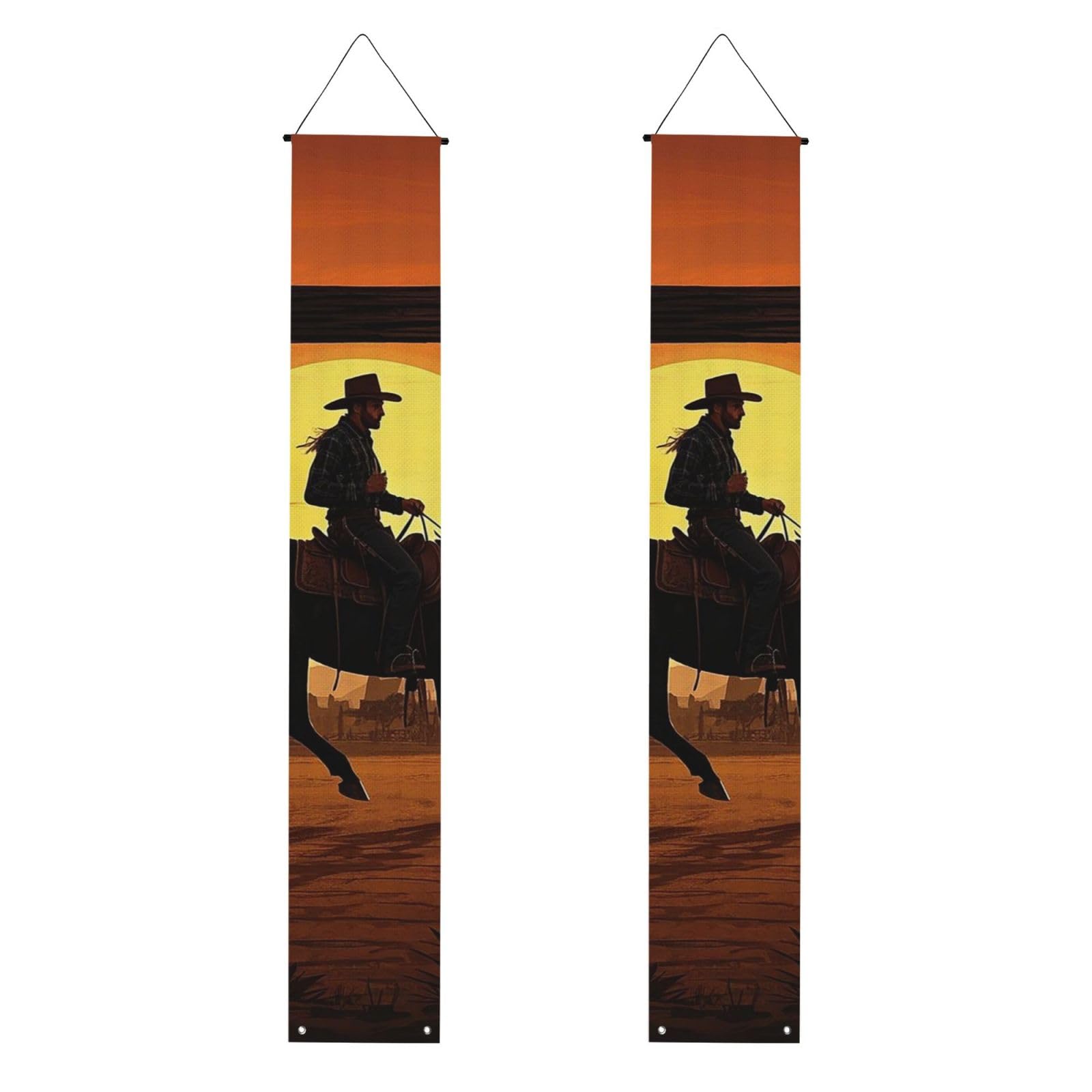Cowboy Riding Ranch Desert Porch Banner 2PCS, Summer Hanging Flag Party Porch Sign Front Door Hanging Decorations for Indoor Outdoor Holiday Yard Decor Wall Backdrop 71 x 12 Inch