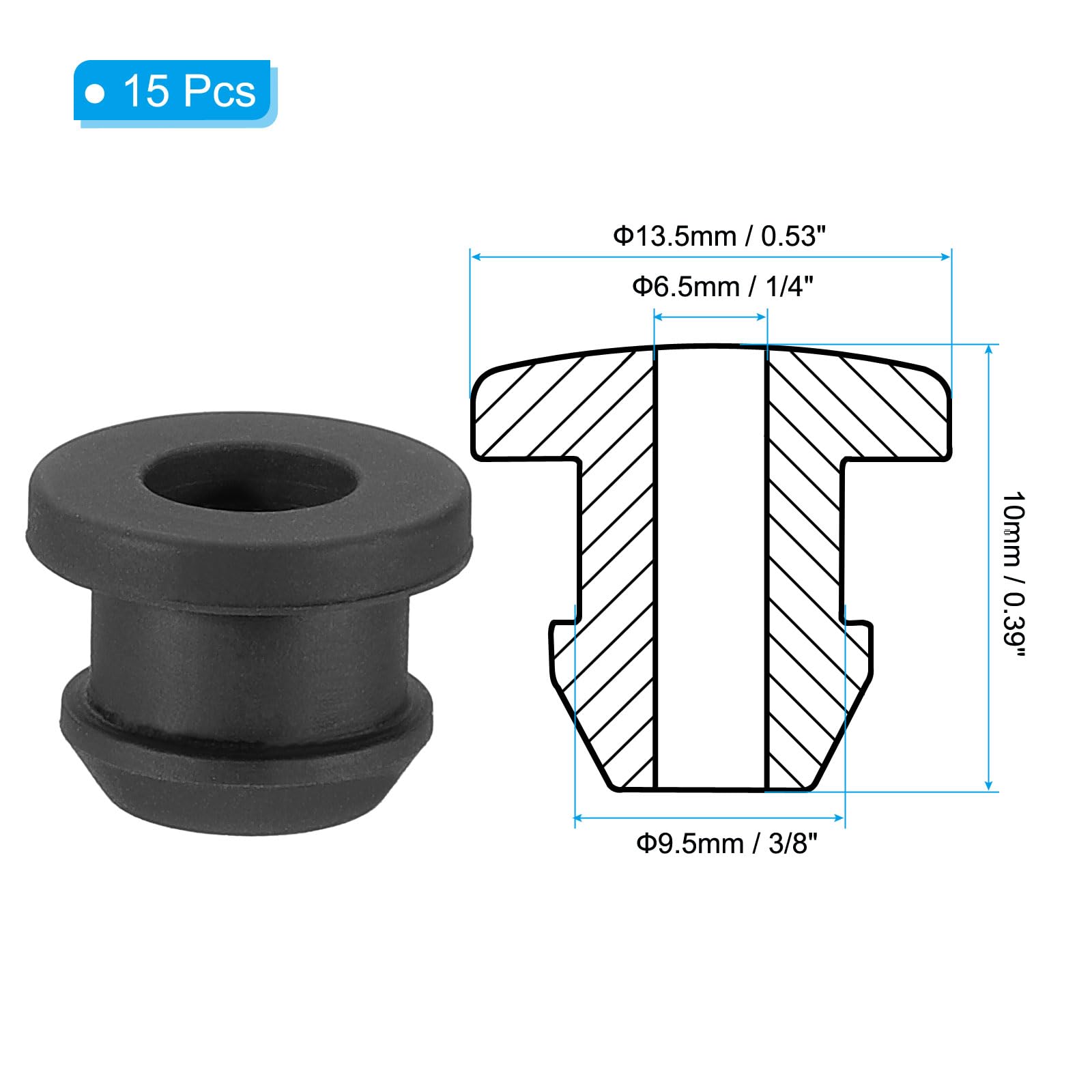 PATIKIL 9.5mm / 3/8 Inch Drill Hole,1/4 Inch ID Rubber Grommets - Image 2