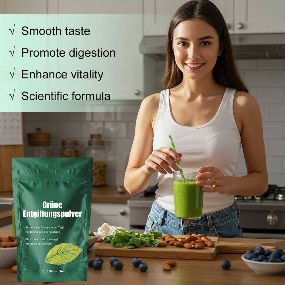 Grüne Entgiftungspulver, Pflanzenpulver Mix, Vielzahl Micronutrients & Fiber, Sorgt für Sanfte Pflege, Geeignet für Vegetarier - 200g x 3