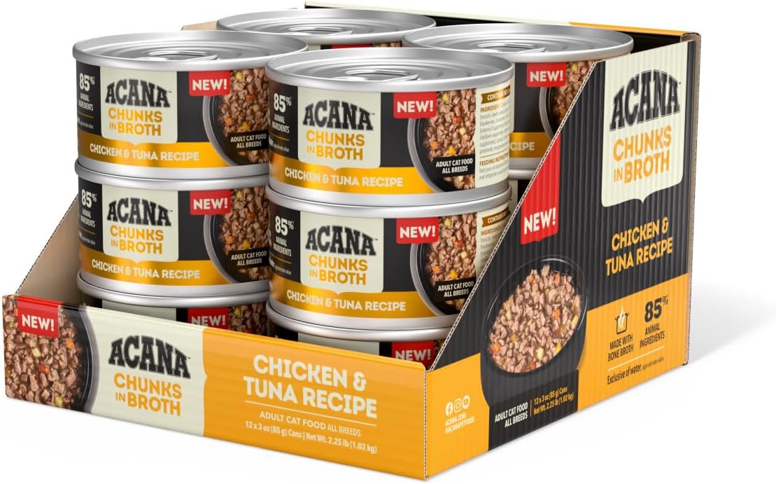 ACANA Chunks in Broth Wet Cat Food Chicken & Tuna Recipe 3oz Cans (12 Count)
